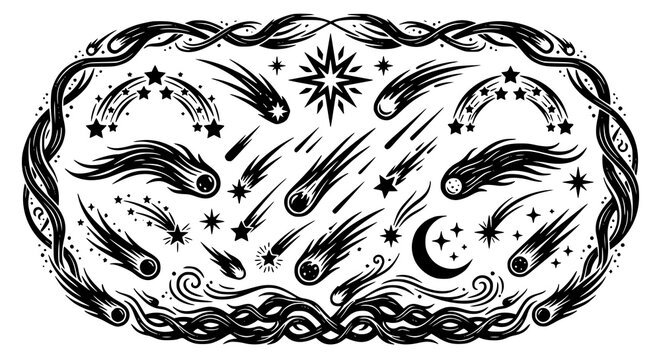 Shooting star and comet silhouette icon set vector illustration
