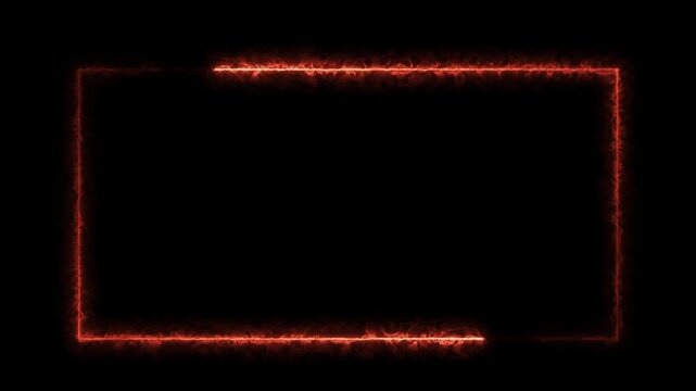 Fire neon light rectangle frame loop animated background. Burning neon lights frame box animation seamless loop, alpha channel, Fire line glowing rectangle border 4k video.