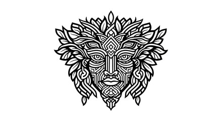 Fototapeta premium Intricate line art face with leafy crown