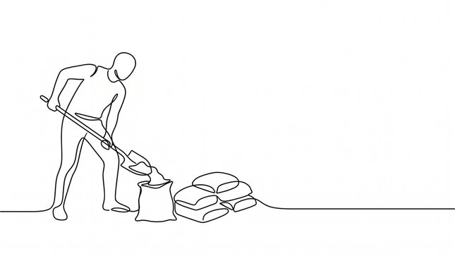 Volunteer filling sandbags for firebreak preparation  