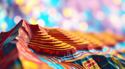 Fototapeta premium Abstract colorful waves, layered steps, vibrant hues. Digital rendering, smooth gradients, artistic composition. Bright, dynamic, modern design.