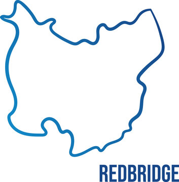 Minimal map of Redbridge borough, London, UK. Simplified flat vector with blue gradient outline and label