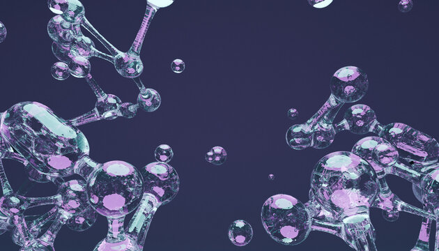 Abstract molecule glass crystal science violet 3d bubble futuristic molecular glass crystal structure violet background