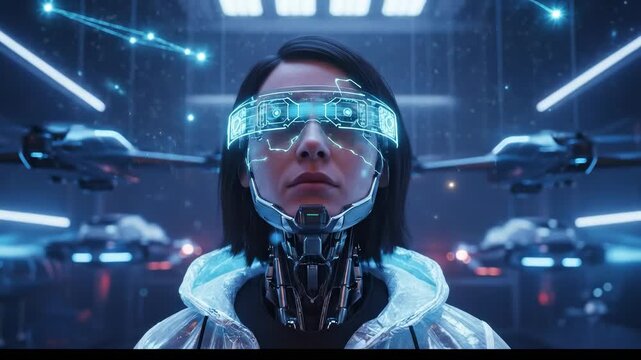 Woman with futuristic technology