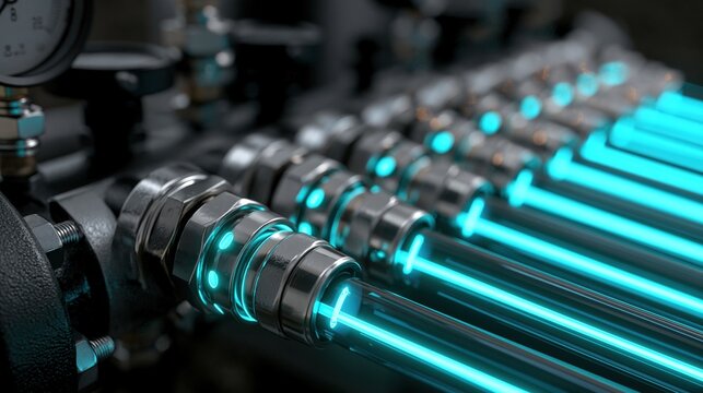 Teal-lit Piping in Industrial Setup