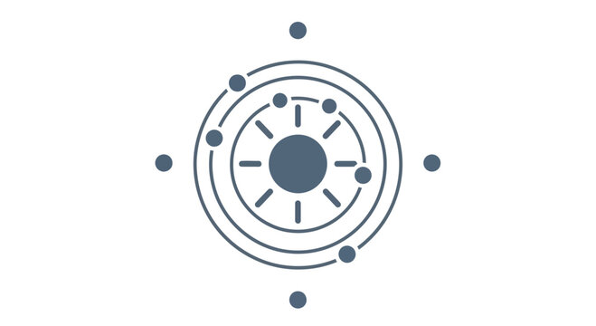Vector graphic of a stylized atom model with electrons orbiting nucleus