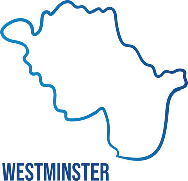 Minimal map of Westminster borough, London, UK. Simplified flat vector with blue gradient outline and label