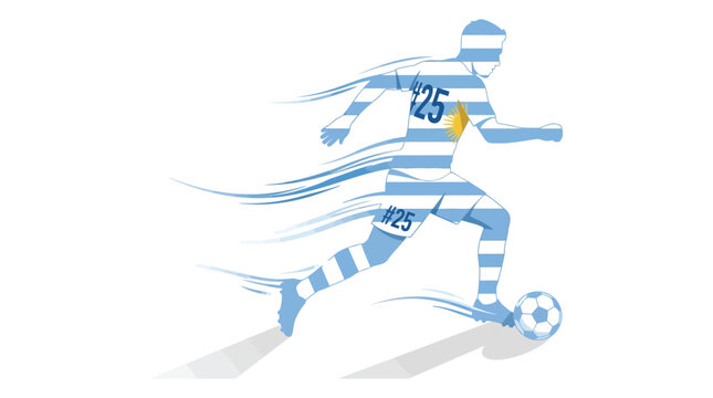 Soccer player in striped jersey dynamic pose blue silhouette