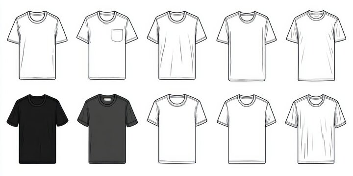 White T Shirt Mockup Set Showing Front Pocket and Short Sleeve Variants