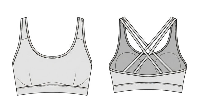 The illustration shows two views of a sports bra design.