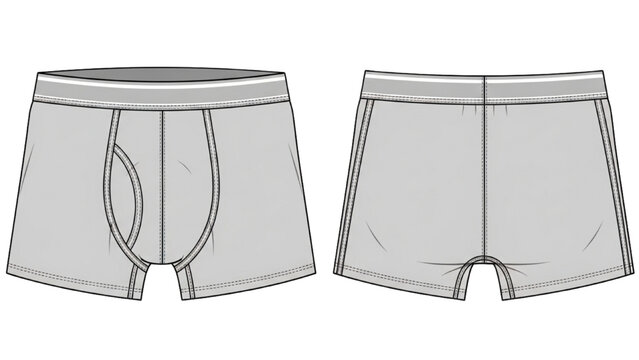Two gray boxer shorts are shown from front and back views.