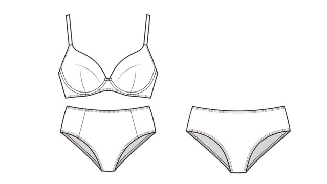 Lingerie set illustration features a bra and two types of underwear