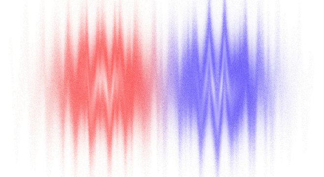 Abstract glowing red and blue vertical particle waves on black background resembling digital noise, concept of quantum physics and electromagnetic interference