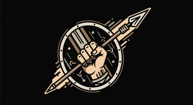 Abstract warrior symbol with shield and spear