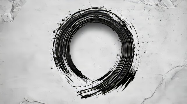 Circular Black Ink Zen Brush Stroke 146