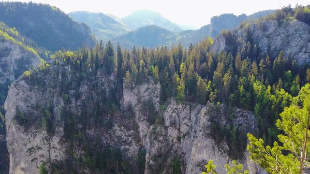 Aerial footage with famous Bicaz Gorge (Cheile Bicazului) located in the Eastern Carpathian Mountains of Romania, seen from above