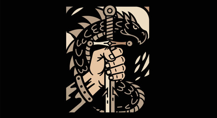 Fototapeta premium Dragon holding sword design