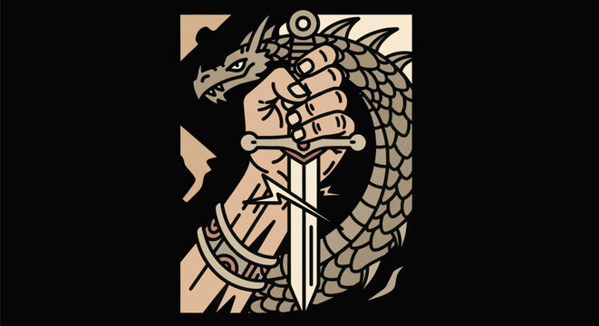 Dragon holding sword illustration
