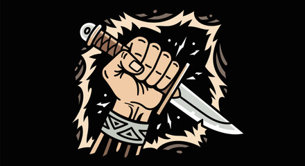 Fototapeta premium Fist holding dagger vector illustration