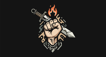 Fototapeta premium Fist holding sword and flame illustration
