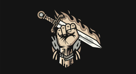 Fototapeta premium Fist holding sword illustration
