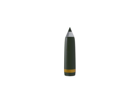 3D model of an artillery shell on a white background for themes of army, ammunition, military equipment