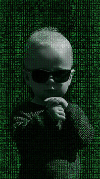 Cool Baby in Sunglasses with Matrix Code Effect 