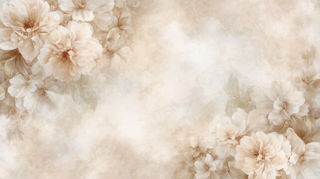 淡い色合いの花が描かれた背景。優雅で柔らかな雰囲気のデザイン素材やウェブ背景に最適なイメージ。