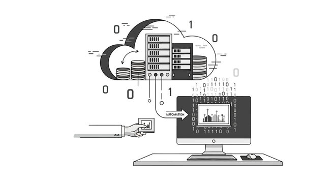 Conceptual illustration of data transfer and storage.