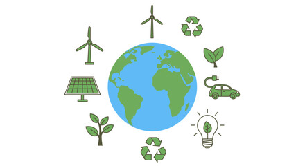 Obraz premium Eco-friendly World Concept: Renewable Energy, Green Transport, Recycling, Nature