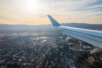 Fototapeta premium Final Approach In A Regional Jet Over A Small City
