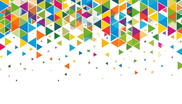 colorful abstract geometric pattern of falling triangles in pixel art style, festive confetti explosion, digital mosaic