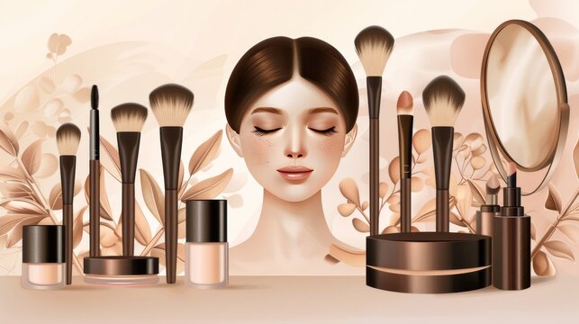 Makeup Brush and Cosmetic Beauty Illustration 444