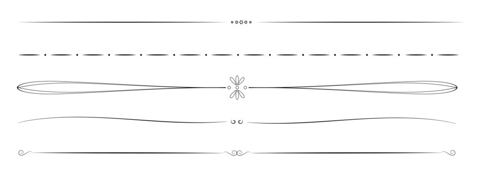 Design elements set: vintage dividing lines for text, website, black, PNG available, vector.