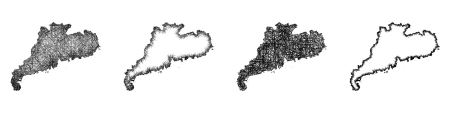 Black and white sketch Guangdong (China) outline map design set