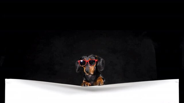 Lower Third cute  Black and Tan Dachshund on white banner 