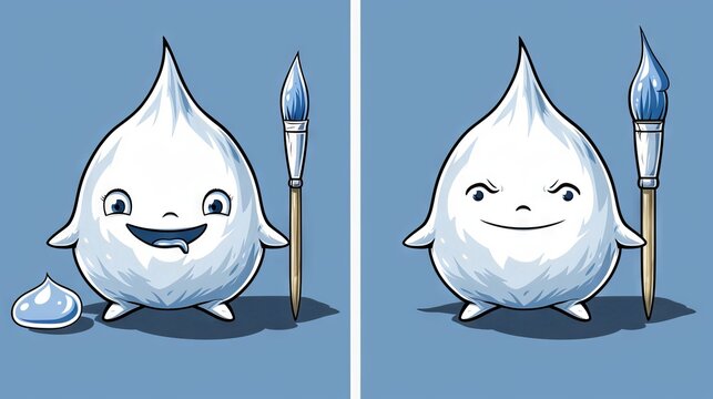 Cute Water Drop Character with Paint Brush 556