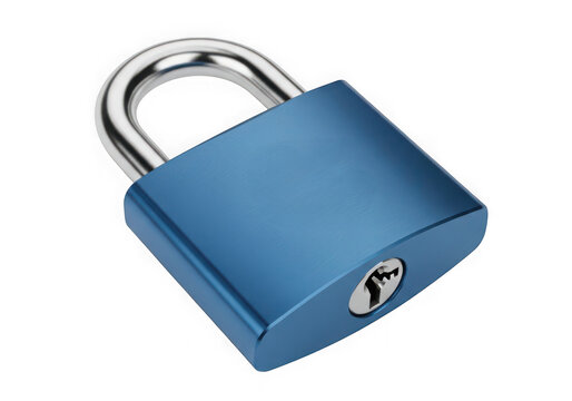 Blue padlock with combination lock closed isolated on transparent background