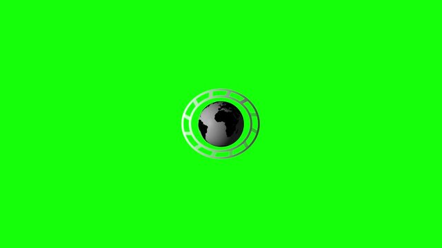 Transparent sphere. Continents highlighted in black rotating on planet earth