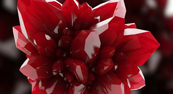 Sharp edges of a deep crimson ruby crystal formation captured with high gloss textures and detailed geometric light reflections today