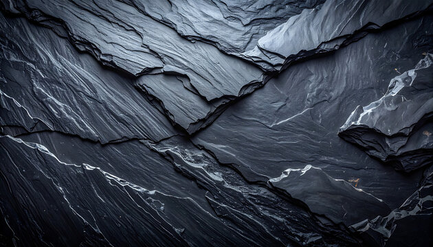 Dark slate texture with rough edges and glittering mineral inclusions, abstract geological background, natural stone pattern