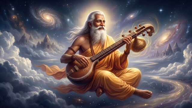 Narada Traveling Through Celestial Heavens