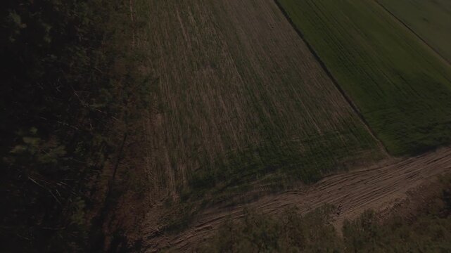 FPV Drone Aerial View Agricultural Fields Forest Nowy Lubiel Poland