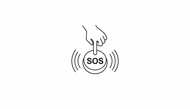 Hand pressing SOS button, emergency help signal, distress call concept