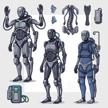 Robots with various body parts.