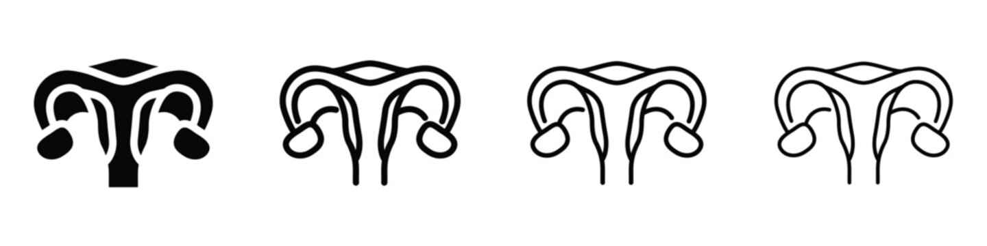 Set of stylized female reproductive system icons with ovaries and fallopian tubes