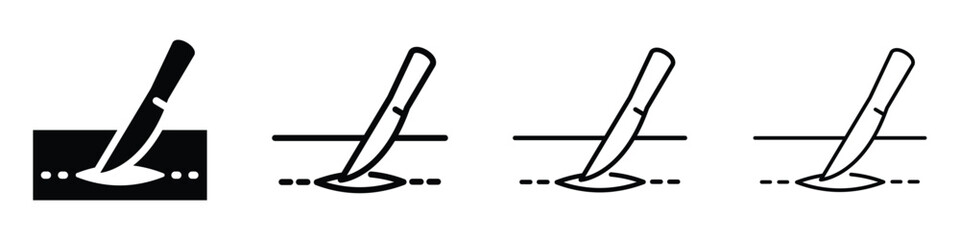Naklejka premium Surgical scalpel cutting into skin, showing different illustration styles