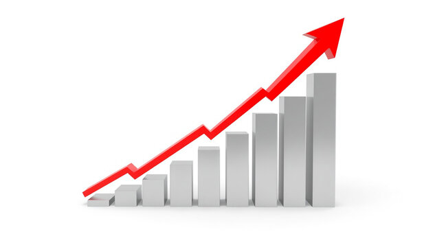 Growing graph with rising red arrow