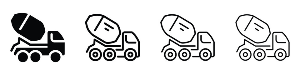 Set of concrete mixer truck icons in solid and outline styles © LOBSTER LARRY