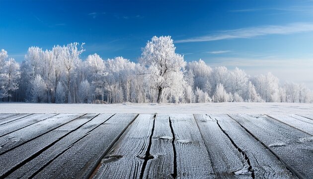 white wood covered with frost frosty landscape